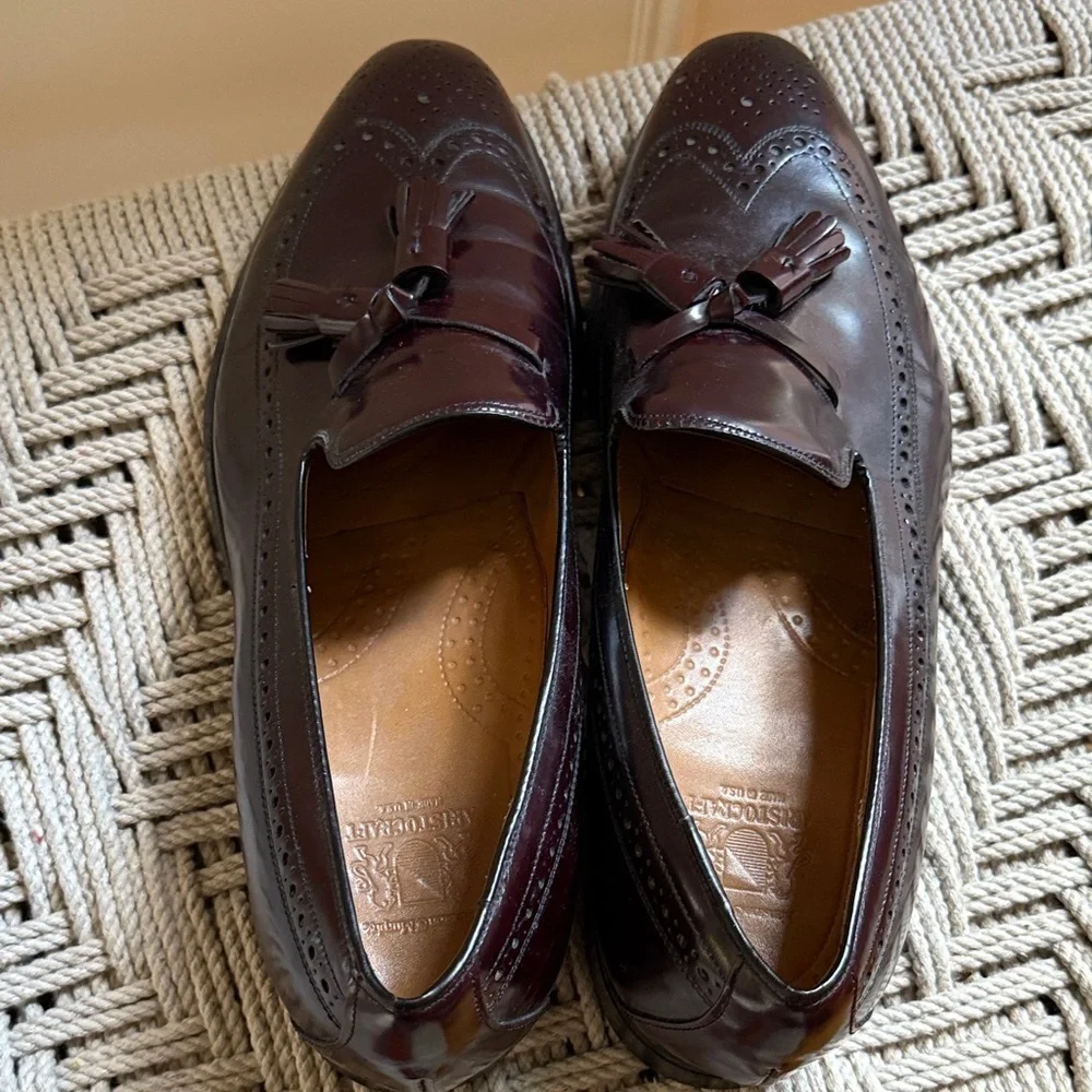Johnson & Murphy Aristocraft Men's Burgundy Leather Slip On Tassel Loafers 11.5